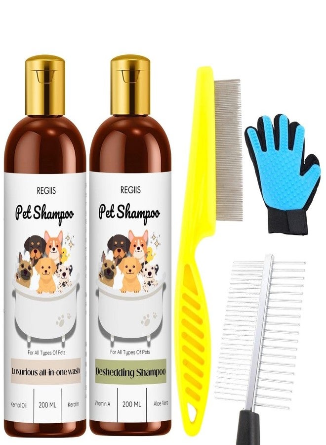 مجموعة شامبو الحيوانات الأليفة من ريجيس مع أدوات العناية، 200 مل، تتضمن فرشاة إزالة الشعر الزائد، ومشط، وقفازات العناية (عبوة من 5 قطع) - Image 1